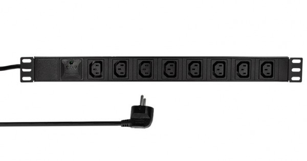 Steckdosenleiste 1 HE 8-fach C13 mit Überspannungsschutz 19'' Rack einbaufähig, Schwarz, max. 16 A