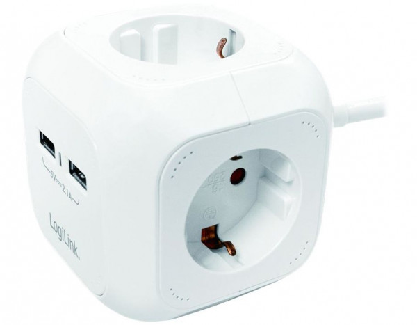 Steckdosenleiste  4-fach LOGILINK mit 2x USB Power Cube 1,4m multifunktionaler Würfel mit 4 Steckdosen weiß