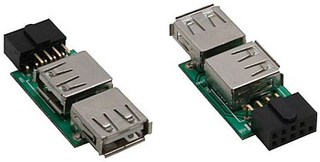 USB-Adapter 2.0 2xA Buchse auf Pfostenanschluß zum internen Anschluß von 2 externen Geräten