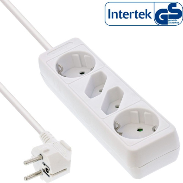 Steckdosenleiste  4-fach Weiß 5m Kabellänge ohne Schalter Stecker: 2xSchutzkontakt + 2xEuro