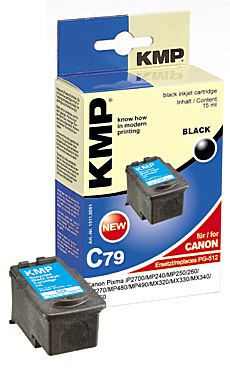 Tinte Canon PG-512 schwarz kompatibel KMP C79 15 ml, für Pixma iP2700/MP240/MP250/260/MP270/MP480/MP490
