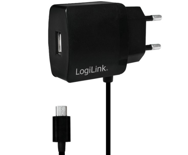Ladegerät USB-Netzteil Stromadapter 2A mit micro-USB-Kabel 100-240V AC 50/60Hz zu 5V/2A,  zzgl.1x USB A Buchse, Schwarz