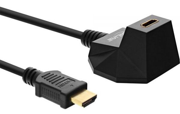 HDMI-Verlängerung mit Standfuß 2m schwarz / gold HDMI-High Speed mit Ethernet, 4K2K, Stecker / Buchse