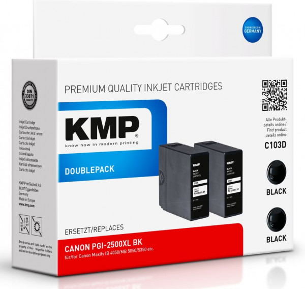 Tinte Canon PGI-2500XL Black Doppelpack komp. KMP C103D für ca. 2x 2.500 Seiten