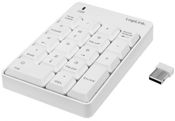 Nummernblock LOGILINK wireless Weiss schnurloses Funk Keypad, 2.4 GHz
