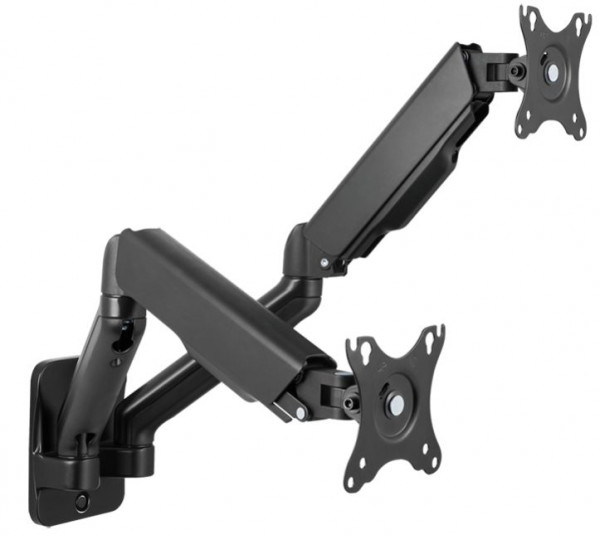 Monitor-Wandhalterung für 2 Monitore bis 32'' mit Gasdruckfeder, bis 2x 9 kg belastbar, Schwarz