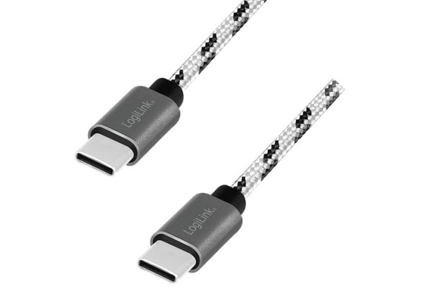 USB-Kabel 2.0 C-Stecker an C-Stecker 3er Set Länge: 0,5 m / 1 m / 2 m, weiß/schwarz Nylon