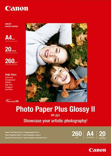 Tinten-Papier Canon PP-201 A4 Fotopapier hochglänzend Photo Paper Plus Gloassy II, 20 Blatt, 260 g/m²
