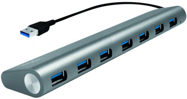 USB-Hub (USB 3.0) USB-A Stecker an 7x USB-A Buchse aktiv Plug and Play, Logilink Aluminium Grau