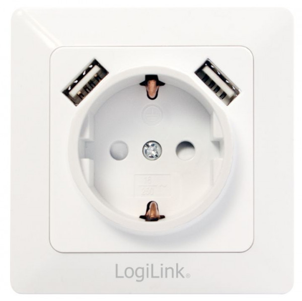 Steckdose 1fach Unterputz 1x Schuko, 2x USB-A, Weiß gleichzeitiges Laden von 2 USB-Geräten möglich