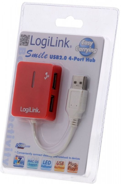 USB-Hub (USB 2.0)  4 Ports passiv Logilink UA0140 Smile Rot USB-Verteiler, Stromversorgung über USB - ohne Netzteil