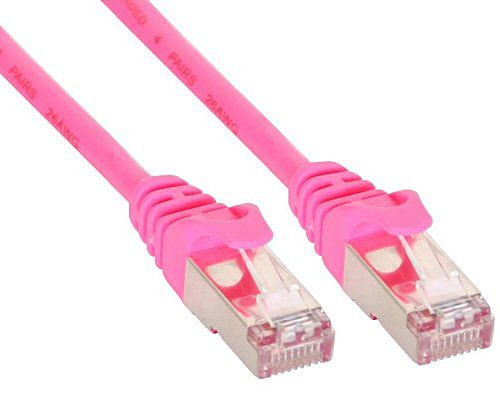 TP-Kabel  1m SF/UTP, Cat.5e, pink, 1m 2x RJ45 Stecker vergossen, AWG26