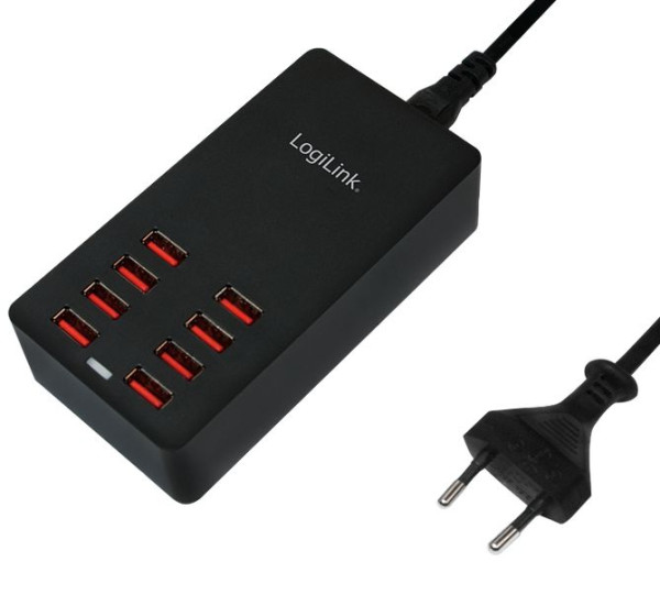 Ladegerät 8x USB-A max. 8.8A, Tischladegerät, Schwarz kann bis zu 8 Geräte gleichzeitig aufladen