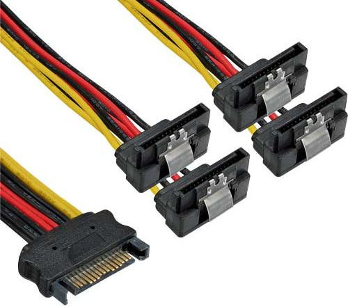 Stromversorgungs-Adapter SATA Buchse an 4x SATA-Stecker SATA Strom-Y-Kabel, 1x Buchse an 4x SATA-Stecker gewinkelt