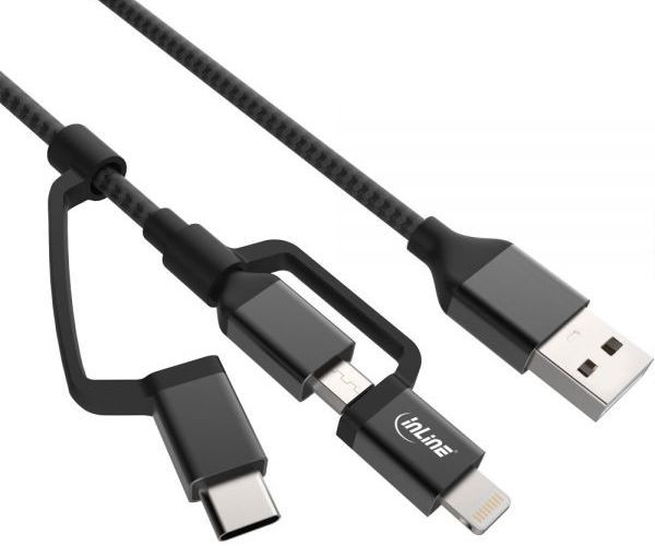 USB-Kabel Lightning 3-in-1 Apple Schwarz/Alu ca. 1,5m für iPad, iPhone, iPod, Kabel mit Geflecht-Mantel