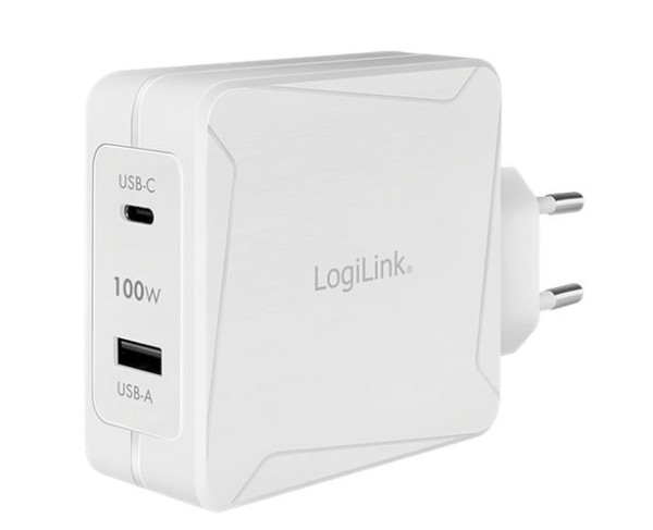 Ladegerät USB 1xC (PD), 1xA Ladeadapter 100W Weiß Power Delivery, Schnellladetechnologie, GaN Technology