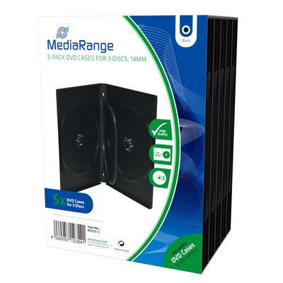 DVD Hülle 3fach Book-Case schwarz 5er Pack Set aus 5 Stück DVD Boxen, mit transparenter Außentasche