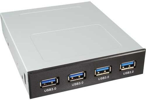 Frontpanel-Kit USB 3.0 4-fach schwarz inkl. Adapterkabel, Einbau in 13,3 cm-Schacht