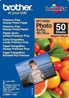 Tintenpapier Brother BP71GP50 A6 10x15cm 50 Blatt glänzend Fotopapier, 260 g/m², bis 6000 dpi