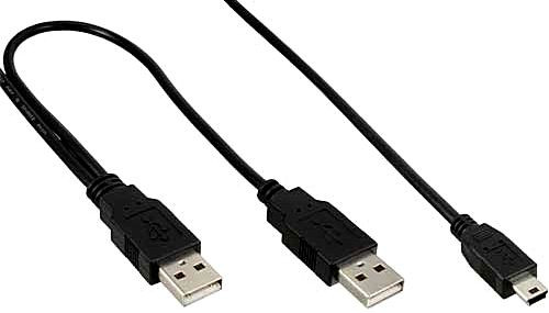 USB-Y-KABEL 1m 2*A an 1*mini-B 2*A-Stecker an 1* mini-B-Stecker