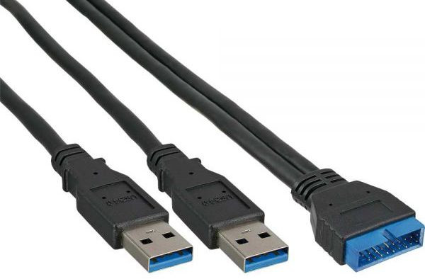 USB-Kabel 3.0 2x A-Stecker auf Pfostenanschluss 19pol Länge: ca. 40cm