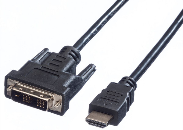 Monitor-Kabel HDMI-DVI S-S 3m Schwarz Value HDMI-Stecker an DVI-Stecker