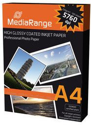 Tintenpapier Mediarange A4 glossy 220 g/m² Fotopapier 100 Blatt, high glossy cast coated, schnelltrocknend
