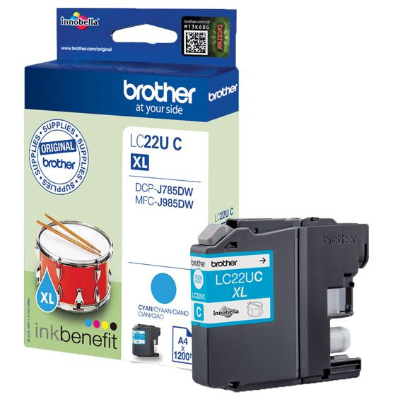Tinte Brother LC-22UC Cyan Original für ca. 1.200 bei 5% Deckung, sehr hohe Ergiebigkeit