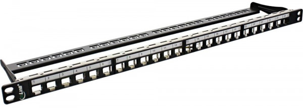 Patchpanel KAT6A Keystone 0.5 HE 24er Schwarz Inline Cat.6A, für max. 24 Module