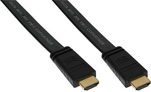 HDMI-Kabel high speed with ethernet 5m Flachkabel schwarz 2x HDMI Typ A Stecker, vergoldet