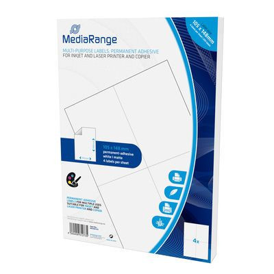 Etiketten 105x148mm weiß Inkjet/Laser/Copy Mediarange 50 Blatt, 200 Etiketten