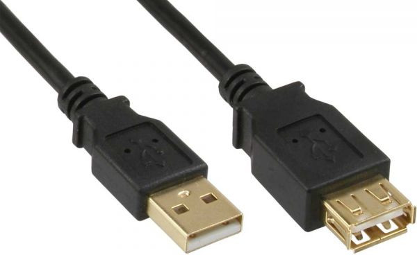 USB-Verlängerung 2.0 A-A S-B 0,5m vergoldet Stecker an Buchse, vergoldete Kontakte