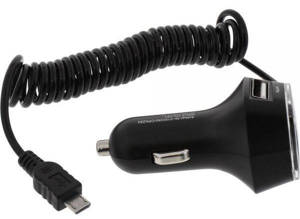 USB KFZ Ladegerät Stromadapter, 12/24VDC zu 5V / 3.1A 2x USB A + Micro USB 5pin Stecker, flaches Design