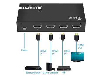 HDMI-Umschalter 3x Eingang, 1x Ausgang mit Fernbedienung equip, HDMI 2.0, HDCP 2.2, bis 4K Ultra HD