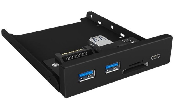 Card-Reader + 2x USB 3.0-A, 1x USB-C, (8,9 cm-Einbau) Schwarz, SATA Stromanschluss, Ausgabe: 5 V, 900 mA
