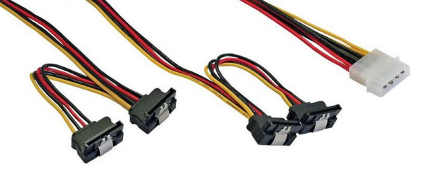 Stromversorgungs-Adapter 1x13,3 cm auf 4xS-ATA 15polig gewinkelt mit Lasche, Y-Kabel 40 + 55 cm