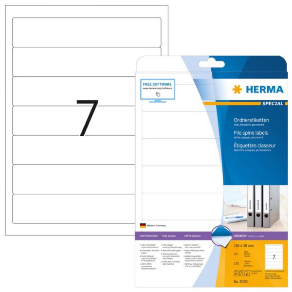 Etiketten 192x38mm Ordner schmal Weiß HERMA für Rückenbreite 4..5cm