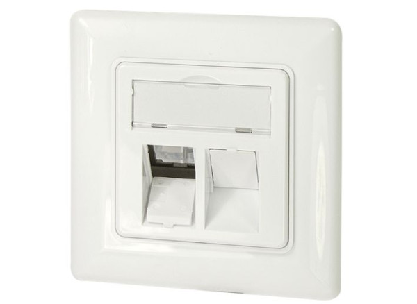 Keystone Unterputzdose für 2 Module Reinweiß Logilink Face Plate, 2 Ports, 45° Schrägauslass nach unten