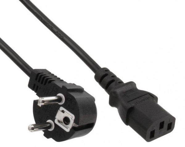 Kaltgeräte-Kabel ca. 5m Stecker gewinkelt & vergossen 220V Stromkabel, Schuko Stecker an Kaltgeräte-Buchse C13