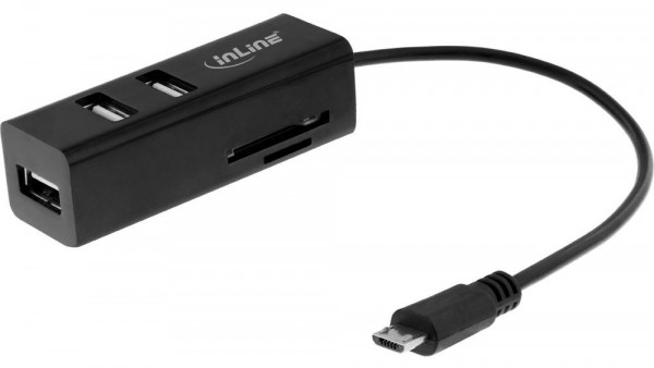 Card Reader und Hub mit 3x USB 2.0 Ports InLine, OTG für SD und microSD, Kabellänge ca. 12cm, USB Micro-B-Stecker