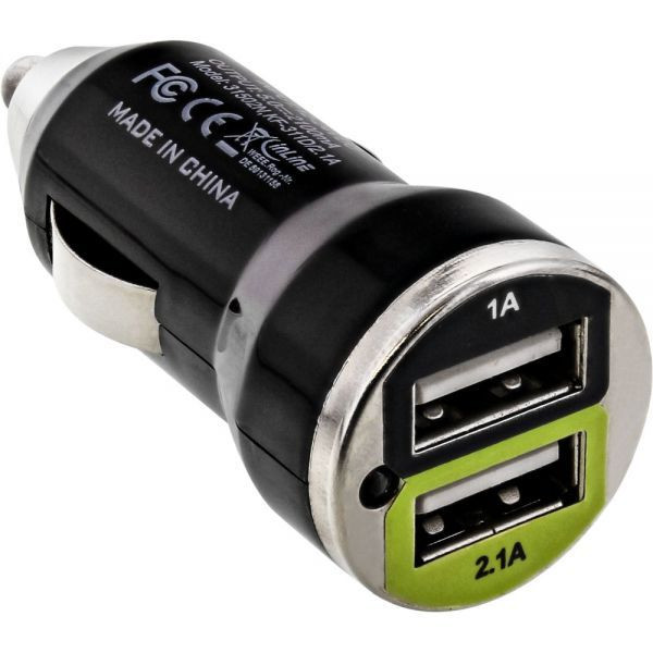 Zigarettenanzünder USB DUAL+ KFZ-Ladeset Stromadapter mit 1m Spiralkabel, 12/24VDC zu 5V DC/2.1A