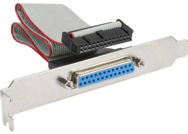 Slotblech mit LPT-Anschluß-Kabel 34cm bulk 25polige Sub-D-Buchse an 26-pin-Buchsenleiste