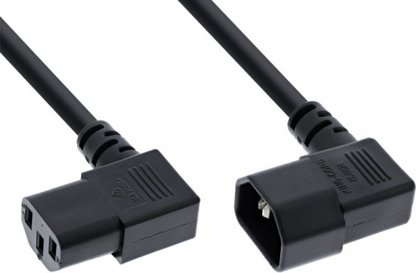 Kaltgeräte-Verlängerung 1m gew. Stecker an gew. Buchse 220V Stromkabel, Netzverlängerung C13 auf C14 abgewinkelt