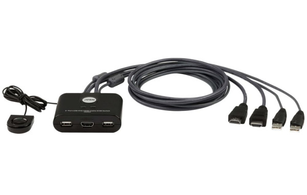 Tastatur-Maus-Monitor-Switch 2:1 KVM USB+HDMI ATEN für 2 PCs an 1*Peripherie, 2*USB+HDMI mit manuellem Schalter