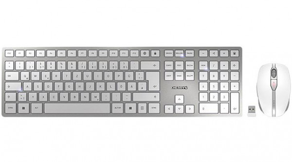 Tastatur & Maus Set Cherry DW 9100 Slim wireless Desktop Tastatur-und-Maus-Set - drahtlos, Silber und Weiß
