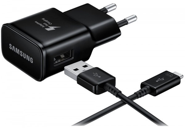 Ladegerät USB-Netzteil Samsung (Schnellladegerät) Schwarz 100-240V AC zu 5V/2A, inkl. USB-C auf USB-A Kabel - 1.5 m