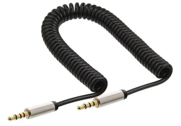 Audiokabel  2m Klinken-Stecker an Klinken-Stecker 4-polig SP 2x 3.5mm, slim Spiralkabel, vergoldeten Stecker