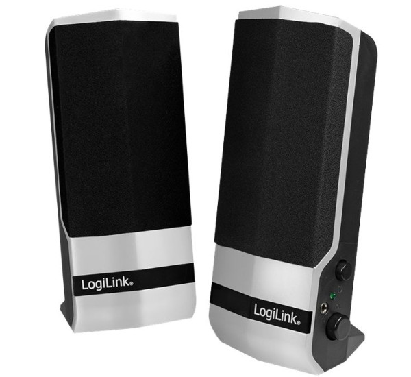 Lautsprecher Logilink Stereo, Schwarz/Silber 3,5mm Klinke 2x 2,4 Watt Aktivlautsprecher, Stromversorgung über USB 2.0