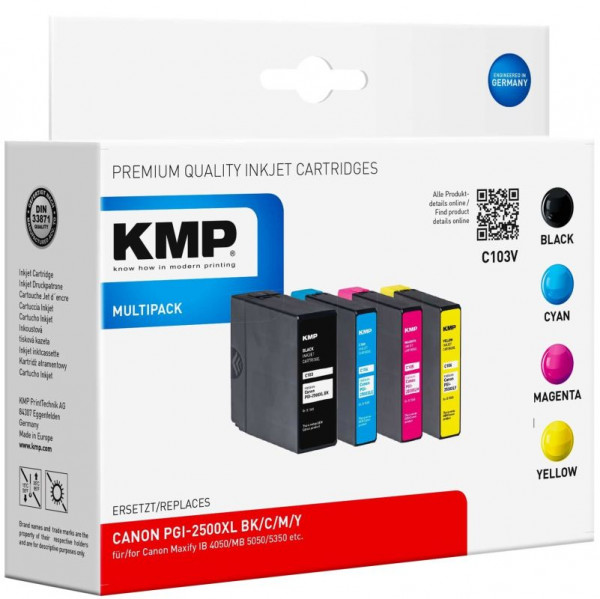 Tinte Canon PGI-2500XL Valuepack komp. KMP C103V je 1x bk/c/m/y , Pigmenttinte