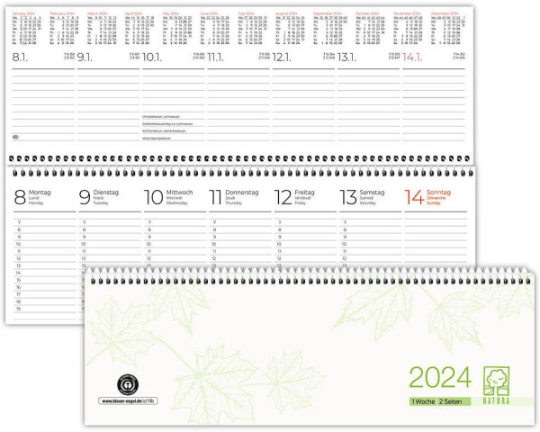 Schreibtischkalender quer 2seitig 2024 1 Woche = 2 Seiten